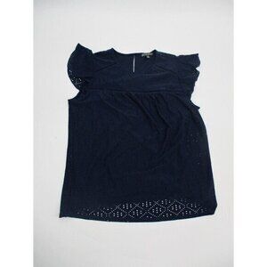 Adrianna Papell Womens Top Medium Blue Short Sleeves Casual Preppy Ruffle Eyelet